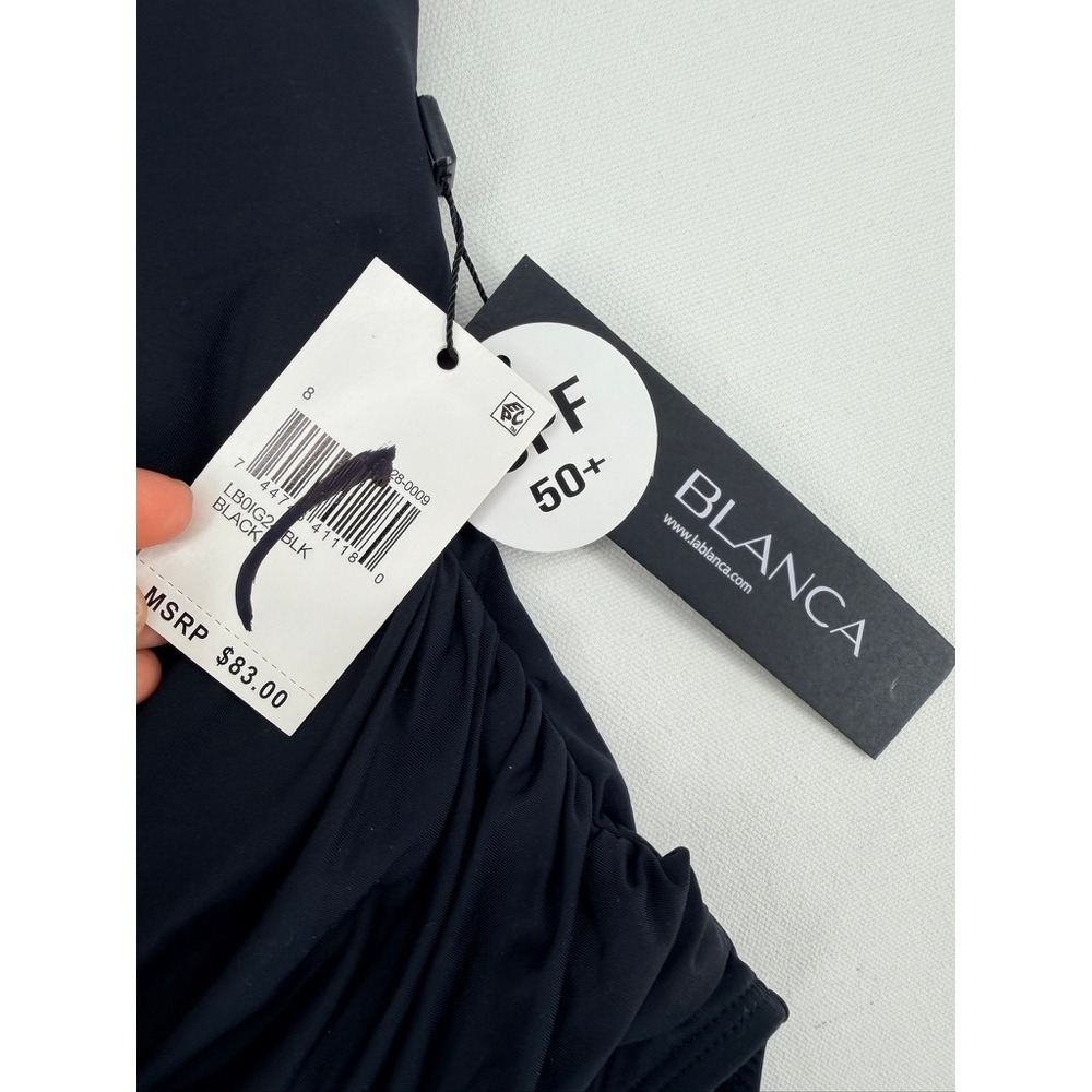 NEW La Blanca Island Goddess One Piece Swimsuit Black Shirred Size 8 - Picture 6 of 11